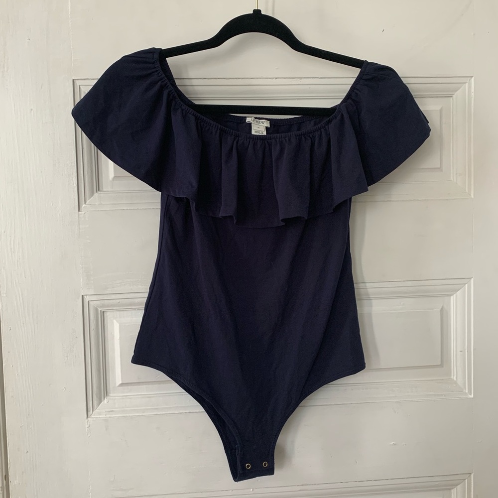 JCrew Navy Ruffle Bodysuit